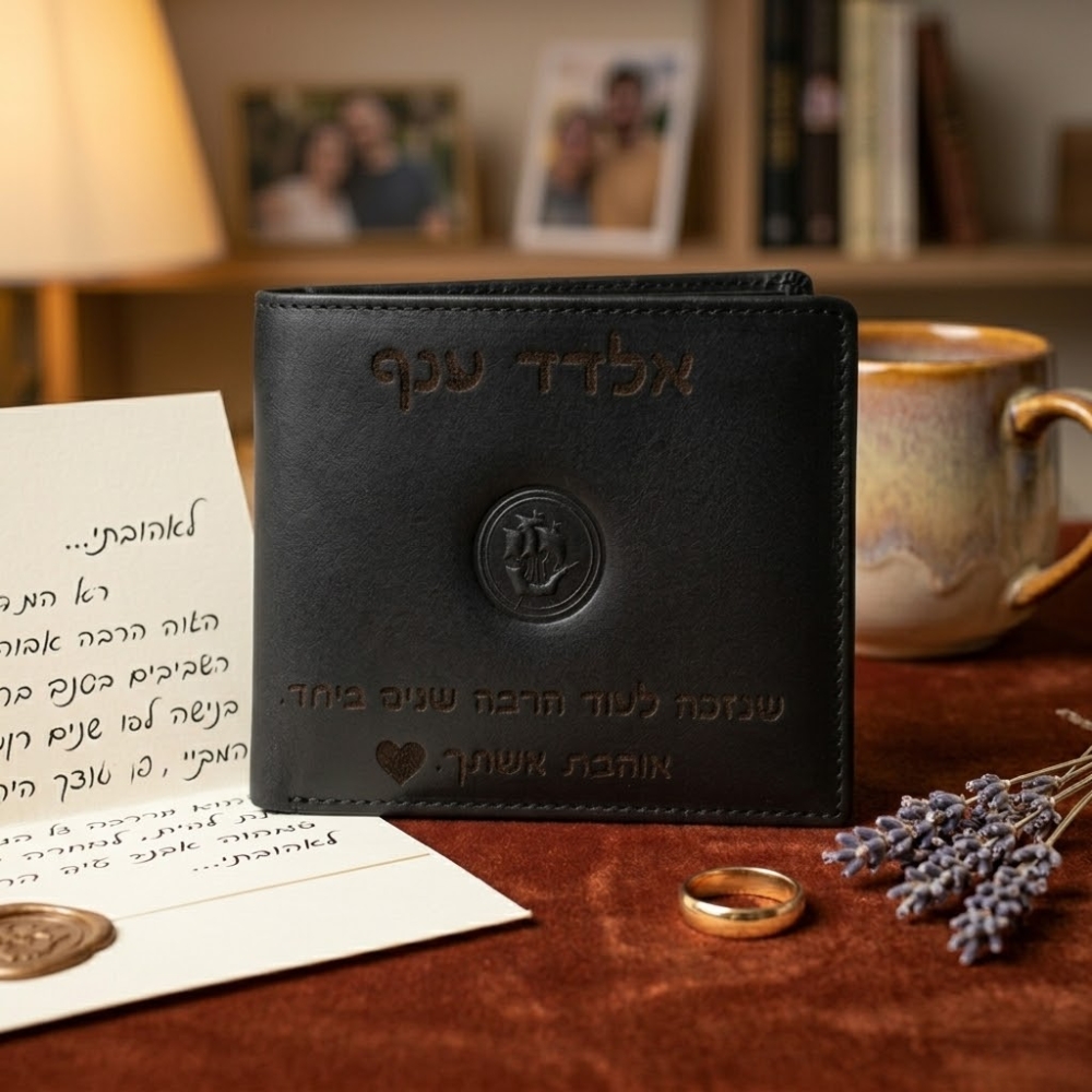 ארנק יוקרתי לגבר מעור האנטר מרהיב עם חריטה אישית