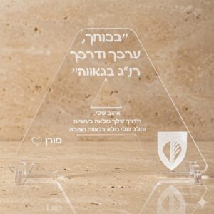 מגן הוקרה בצורת אות עם חריטה אישית בתוכה