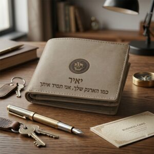 ארנק יוקרתי לגבר מעור כאמל מרהיב עם חריטה אישית
