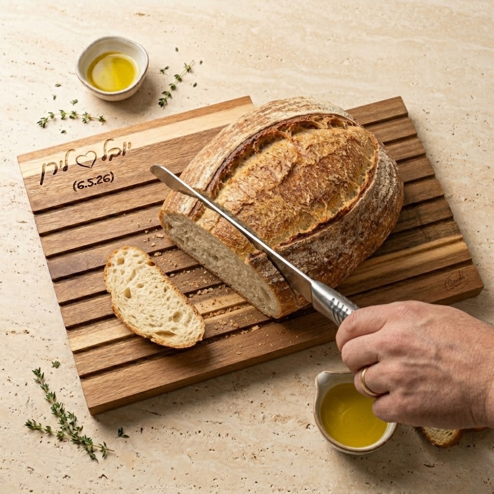 מתנה שהיא ניחוח של בית סט ''Comida'' לחיתוך והגשת לחם עם חריטה אישית