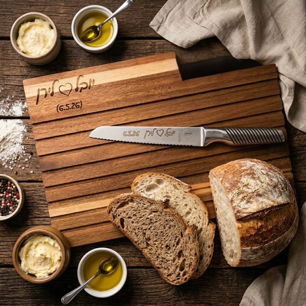 מתנה שהיא ניחוח של בית סט ''Comida'' לחיתוך והגשת לחם עם חריטה אישית