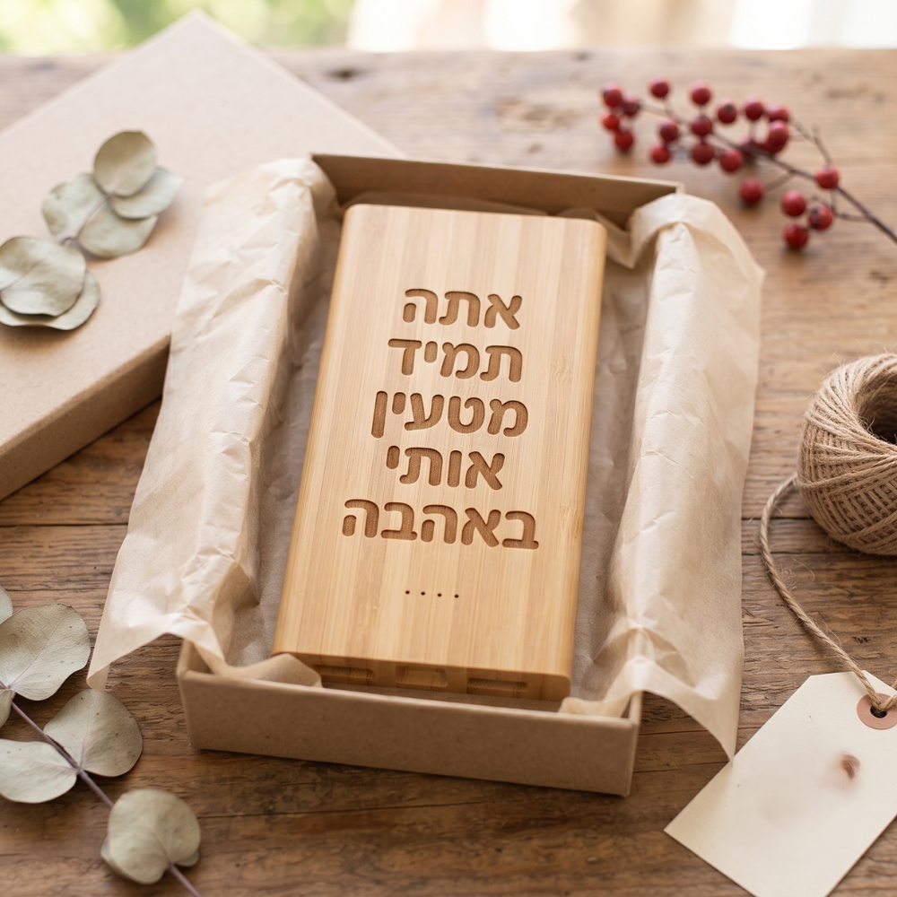 סוללת גיבוי ניידת מבמבוק עם חריטה אישית: מטעינים את האהבה בכל מקום – תמונה 4