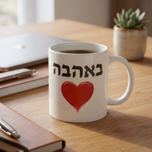 ספל קפה לבן מעוצב עם כיתוב מובנה - באהבה